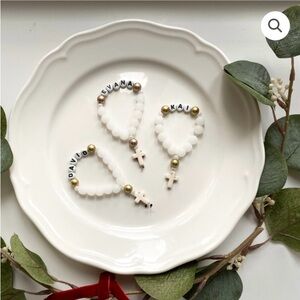 White and Gold Semi-Precious Beaded Rosary Bracelet Favours